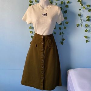 Denim green army skirt with front buttons size S